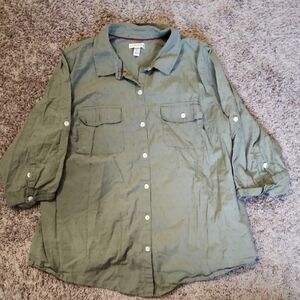 Croft and Barrow Olive Green Button-Up Shirt 1x